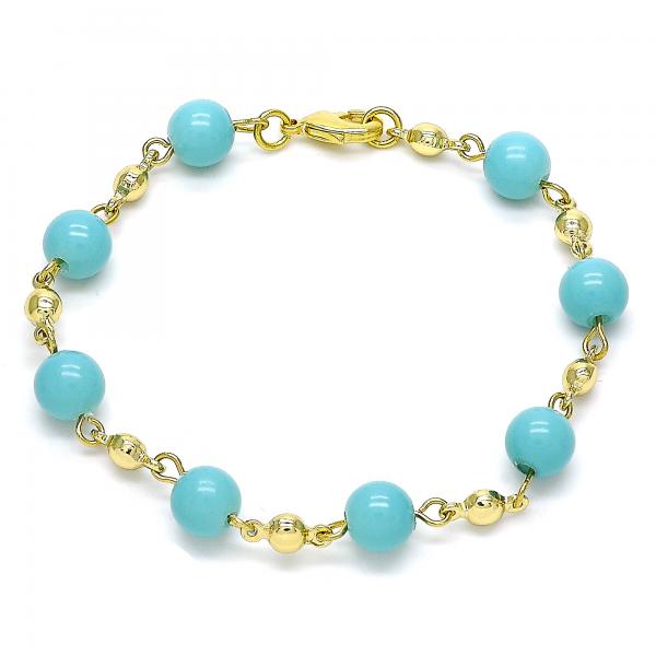 Pulsera Elegante 03.63.2226.1.08 Oro Laminado, Diseño de Bola, con Perla Turquoise, Pulido, Dorado