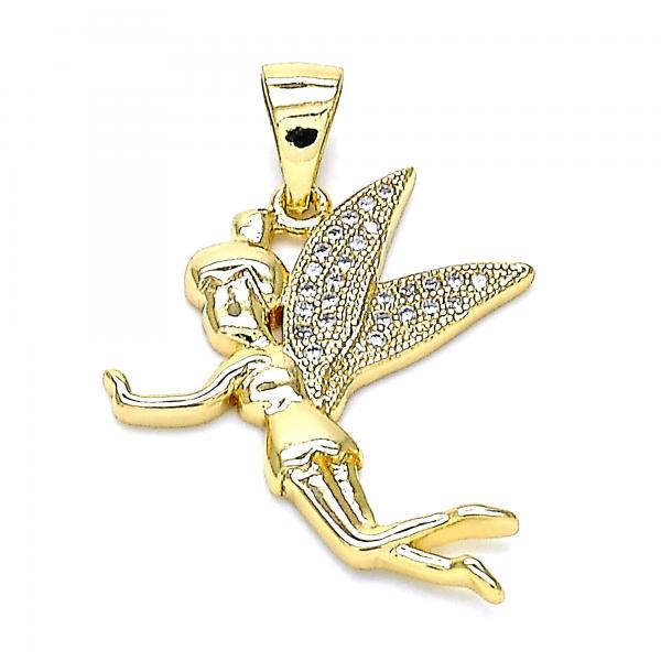 Dije Religioso 05.342.0027 Oro Laminado, Diseño de Angel, con Micro Pave Blanca, Pulido, Dorado