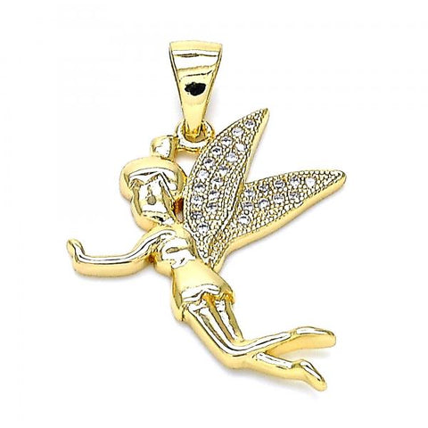 Dije Religioso 05.342.0027 Oro Laminado, Diseño de Angel, con Micro Pave Blanca, Pulido, Dorado