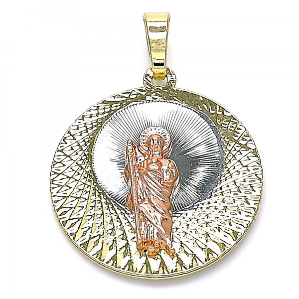 Dije Religioso 05.380.0129 Oro Laminado, Diseño de San Judas, Diamantado, Tricolor
