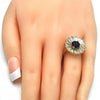 Anillo Multi Piedra 01.266.0018.2.08 Oro Laminado, Diseño de Flor, con Zirconia Cubica Zafiro Azul y Blanca, Pulido, Dorado
