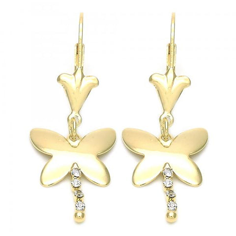 Arete Largo 72.007 Oro Laminado, Diseño de Mariposa, con Zirconia Cubica , Dorado