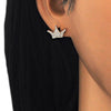 Arete Dormilona 02.336.0110.1 Plata Rodinada, Diseño de Corona, con Micro Pave Blanca, Pulido, Oro Rosado