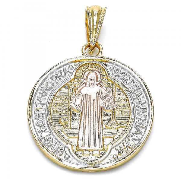 Dije Religioso 05.351.0013.1 Oro Laminado, Diseño de San Benito, Pulido, Tricolor