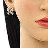 Arete Dormilona 02.387.0036.1 Oro Laminado, Diseño de Mariposa, con Zirconia Cubica Rosado y Blanca, Pulido, Dorado