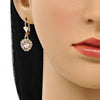 Arete Colgante 02.122.0114.2 Oro Laminado, Diseño de Corazon, con Cristal Rosa y Blanca, Pulido, Dorado