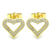 Arete Dormilona 02.156.0484 Oro Laminado, Diseño de Corazon, con Micro Pave Blanca, Pulido, Dorado