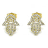 Arete Dormilona 02.284.0043 Oro Laminado, Diseño de Mano de Dios, con Micro Pave Blanca, Pulido, Dorado