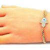 Pulsera Elegante 03.368.0082.08 Oro Laminado, Diseño de Mano de Dios, con Micro Pave Blanca, Esmaltado Blanco, Dorado