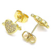 Arete Dormilona 02.156.0489 Oro Laminado, Diseño de Corazon, con Micro Pave Blanca, Pulido, Dorado