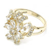 Anillo Multi Piedra 01.210.0092.08 Oro Laminado, Diseño de Flor, con Zirconia Cubica Blanca, Pulido, Dorado