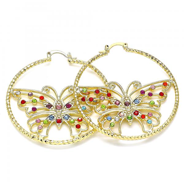 Argolla Grande 02.380.0045.1.50 Oro Laminado, Diseño de Mariposa, con Cristal Multicolor, Diamantado, Dorado
