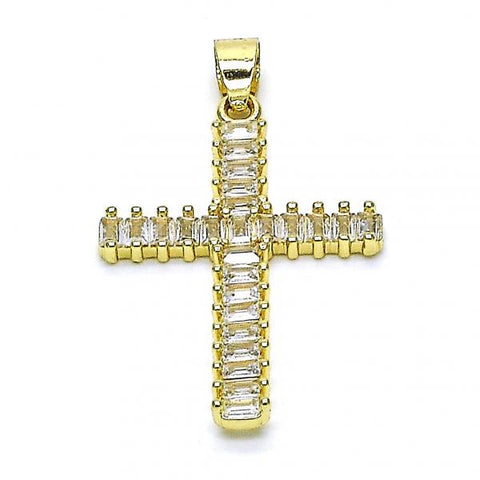 Dije Religioso 05.102.0054 Oro Laminado, Diseño de Cruz y Baguette, Diseño de Cruz, con Zirconia Cubica Blanca, Pulido, Dorado