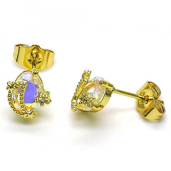 Arete Dormilona 02.210.0775 Oro Laminado, Diseño de Luna y Estrella, Diseño de Luna, con Zirconia Cubica Aurore Boreale y Blanca, Pulido, Dorado
