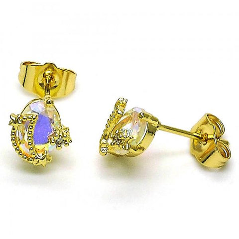 Arete Dormilona 02.210.0775 Oro Laminado, Diseño de Luna y Estrella, Diseño de Luna, con Zirconia Cubica Aurore Boreale y Blanca, Pulido, Dorado