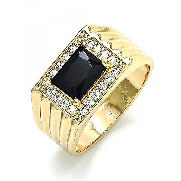 Anillo de Hombre 01.266.0048.2.11 Oro Laminado, con Zirconia Cubica Negro y Micro PaveBlanca, Pulido, Dorado