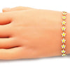 Pulsera Elegante 03.386.0008.07 Oro Laminado, Diseño de Flor, Esmaltado Blanco, Dorado