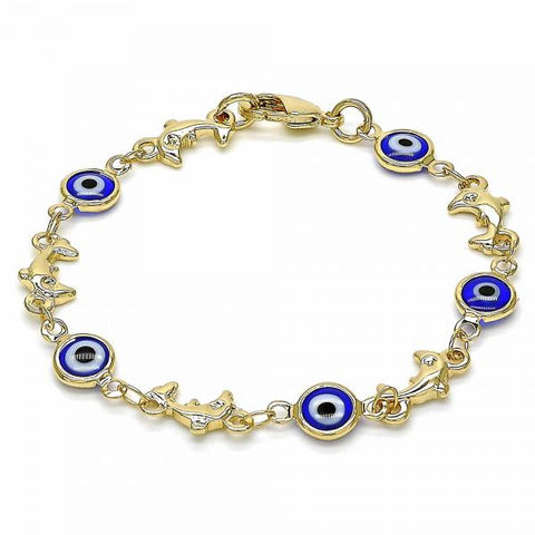 Pulsera Elegante 03.326.0009.2.06 Oro Laminado, Diseño de Ojo Griego y Delfin, Diseño de Ojo Griego, Resinado Azul, Dorado