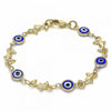 Pulsera Elegante 03.326.0009.2.06 Oro Laminado, Diseño de Ojo Griego y Delfin, Diseño de Ojo Griego, Resinado Azul, Dorado