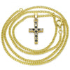 Collares con Dije 04.284.0007.2.22 Oro Laminado, Diseño de Cruz, con Zirconia Cubica Negro y Blanca, Pulido, Dorado