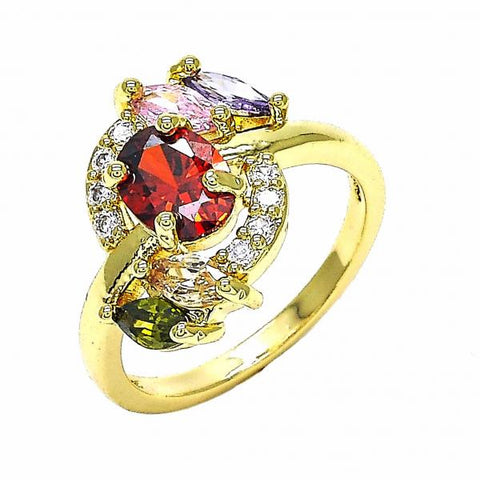 Anillo Multi Piedra 01.283.0014.1.08 Oro Laminado, con Zirconia Cubica Multicolor, Pulido, Dorado