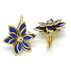 Arete Gancho Frances 02.64.0638.1 Oro Laminado, Diseño de Flor, con Cristal Zafiro Azul y Blanca, Pulido, Dorado