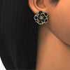Arete Dormilona 02.64.0641.3 Oro Laminado, Diseño de Flor, con Cristal Verde y Blanca, Pulido, Dorado