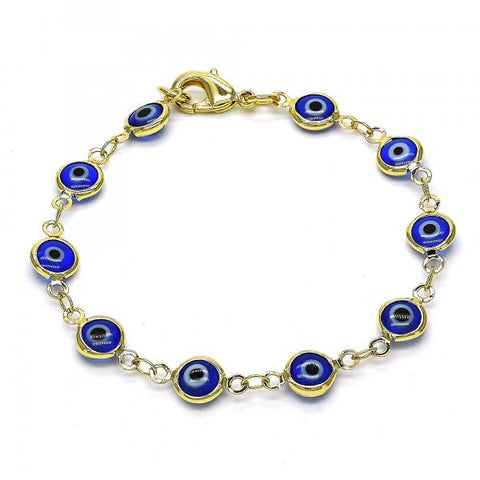 Pulsera Elegante 5.039.005.1.06 Oro Laminado, Diseño de Ojo Griego, Resinado Azul, Dorado