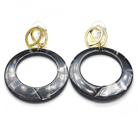 Arete Largo 02.268.0073 Oro Laminado, Resinado Negro, Dorado