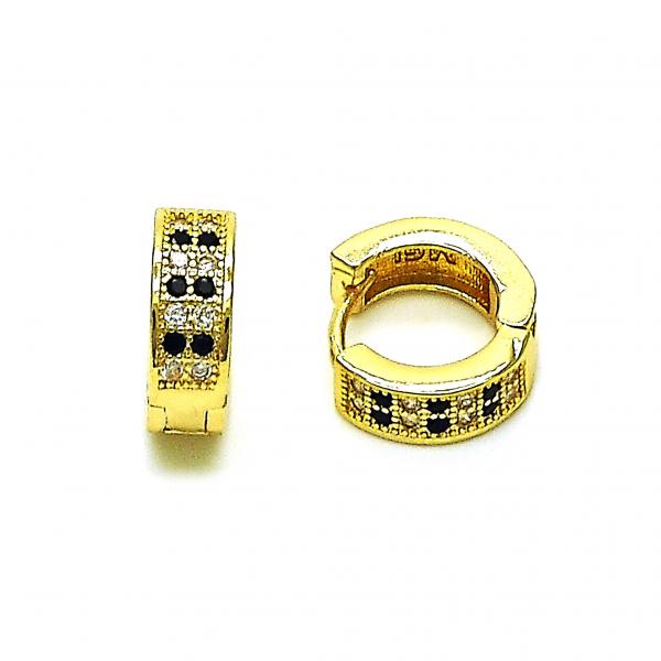 Argolla Huggie 02.195.0104.3.12 Oro Laminado, con Micro Pave Negro y Blanca, Pulido, Dorado