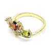 Anillo Multi Piedra 01.221.0007.1.09 Oro Laminado, Diseño de Gota, con Zirconia Cubica Multicolor, Pulido, Dorado