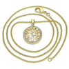 Collares con Dije 04.156.0310.20 Oro Laminado, Diseño de Arbol, con Micro Pave Blanca, Pulido, Dorado