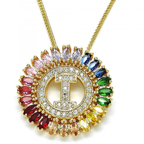 Collares con Dije 04.210.0013.1.20 Oro Laminado, Diseño de Iniciales, con Zirconia Cubica Multicolor, Pulido, Dorado