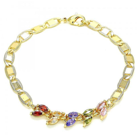 Pulsera Elegante 03.63.2128.2.08 Oro Laminado, Diseño de Oja, con Zirconia Cubica Multicolor, Pulido, Dorado