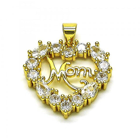 Dije Elegante 05.341.0064 Oro Laminado, Diseño de Corazon y Mama, Diseño de Corazon, con Zirconia Cubica Blanca, Pulido, Dorado