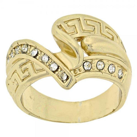 Anillo Multi Piedra 5.060.021.08 Oro Laminado, Diseño de Llave Griega, con Cristal Blanca, Diamantado, Dorado