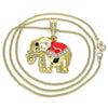 Collares con Dije 04.380.0025.2.20 Oro Laminado, Diseño de Elefante, con Cristal Blanca y Negro, Esmaltado Rojo, Dorado