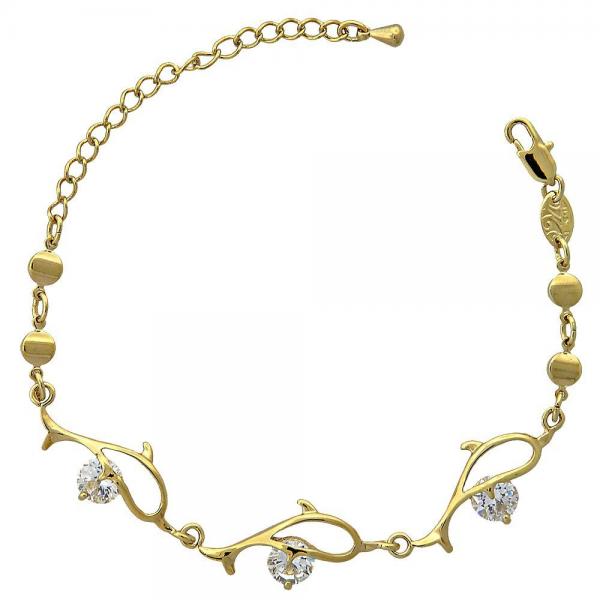 Pulsera Elegante 5.028.008 Oro Laminado, Diseño de Delfin, con Zirconia Cubica Blanca, Pulido, Dorado