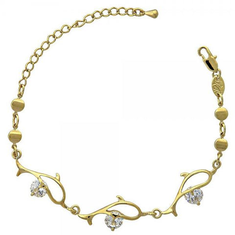 Pulsera Elegante 5.028.008 Oro Laminado, Diseño de Delfin, con Zirconia Cubica Blanca, Pulido, Dorado