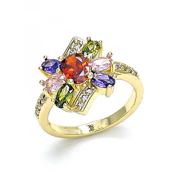 Anillo Multi Piedra 01.210.0142.07 Oro Laminado, con Zirconia Cubica Multicolor y Micro PaveBlanca, Pulido, Dorado
