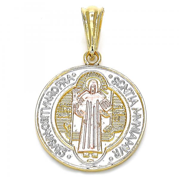 Dije Religioso 05.351.0011.1 Oro Laminado, Diseño de San Benito, Pulido, Tricolor