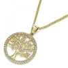 Collares con Dije 04.156.0311.20 Oro Laminado, Diseño de Arbol, con Micro Pave Blanca, Pulido, Dorado