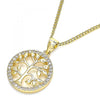 Collares con Dije 04.156.0310.20 Oro Laminado, Diseño de Arbol, con Micro Pave Blanca, Pulido, Dorado