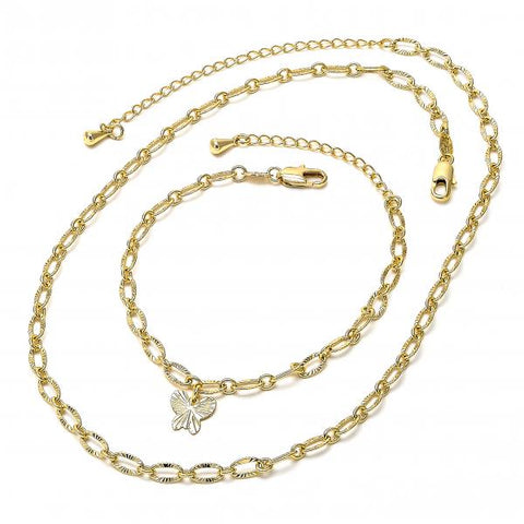 Collar y Pulso 04.63.0199 Oro Laminado, Diseño de Mariposa, Diamantado, Dorado