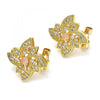 Arete Dormilona 02.217.0087.3 *PROMO* Oro Laminado, Diseño de Flor, con Zirconia Cubica Rosado y Blanca, Pulido, Dorado
