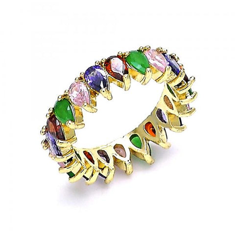 Anillo Multi Piedra 01.210.0149.09 Oro Laminado, Diseño de Gota, con Zirconia Cubica Multicolor, Pulido, Dorado