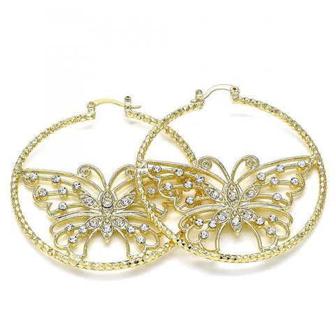 Argolla Grande 02.380.0045.50 Oro Laminado, Diseño de Mariposa, con Cristal Blanca, Diamantado, Dorado