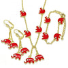 Juego de Arete y Dije de Nino 06.60.0006.3 Oro Laminado, Diseño de Elefante, con Cristal Blanca, Esmaltado Rojo, Dorado