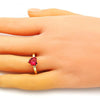 Anillo Multi Piedra 01.341.0075.2 Oro Laminado, Diseño de Corazon, con Zirconia Cubica Granate, Pulido, Dorado