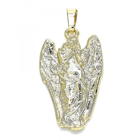 Dije Religioso 05.213.0077 Oro Laminado, Diseño de Angel, Pulido, Dorado